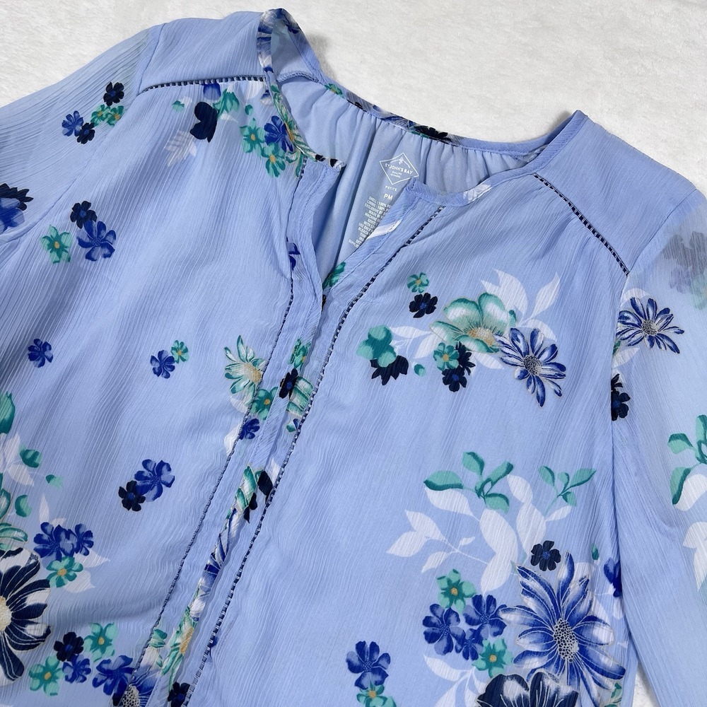 Womens Medium/P Boho Floral Sheer Sleeve Gauzy Top Flowy Fairy Cottagecore‎ Blue